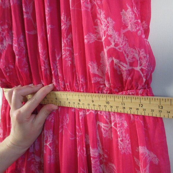 Lulus Halter Tiered Midi Dress S Hot Pink Floral Float to You Boho Cocktail 364 - Picture 12 of 14